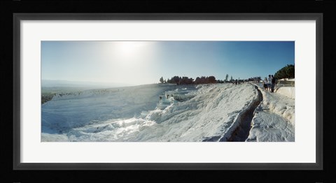 Framed Tourists looking at a hot spring and travertine pool, Pamukkale, Denizli Province, Turkey Print