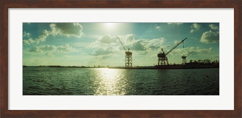 Framed Dockyard at the riverfront, East River, Red Hook, Brooklyn, New York City, New York State, USA Print