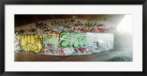 Framed Abandoned underpass wall covered with graffiti at Fort Tilden beach, Queens, New York City, New York State, USA Print