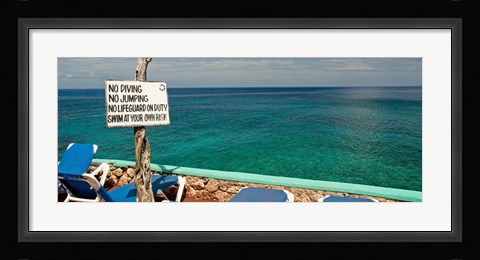 Framed Sign at Xtabi Hotel above cliffs, Negril, Westmoreland, Jamaica Print