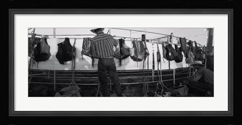 Framed Cowboy with tacks at rodeo, Pecos, Texas Print