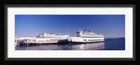 Framed Ferries at dock, San Francisco, California, USA Print