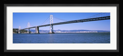 Framed Suspension bridge across the bay, Bay Bridge, San Francisco Bay, San Francisco, California, USA Print