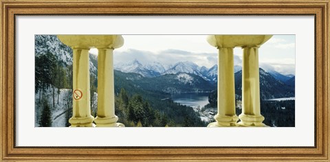 Framed Mountain range viewed from the balcony of a castle, Hohenschwangau Castle, Bavaria, Germany Print