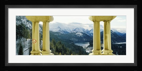 Framed Mountain range viewed from the balcony of a castle, Hohenschwangau Castle, Bavaria, Germany Print