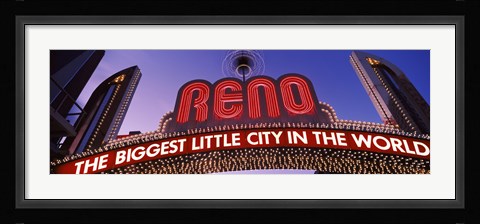 Framed Low angle view of the Reno Arch at dusk, Virginia Street, Reno, Nevada, USA Print