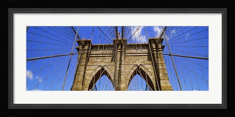 Framed Low angle view of a suspension bridge, Brooklyn Bridge, New York City, New York State, USA Print
