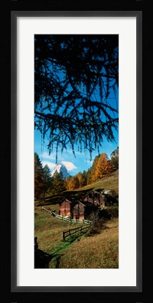 Framed Huts with the Mt Matterhorn in background in autumn morning light, Valais Canton, Switzerland Print