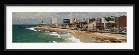 Framed Tourists on the Porto Da Barra Beach with Farol Da Barra Lighthouse in background, Salvador, Bahia, Brazil Print