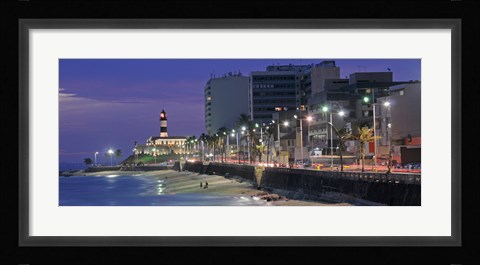 Framed Buildings at Porto Da Barra Beach with Forte De Santo Antonio Lighthouse at evening, Salvador, Bahia, Brazil Print