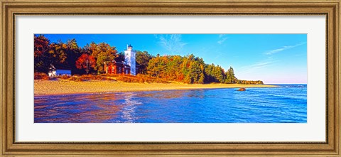 Framed Forty Mile Point Lighthouse on the beach, Michigan, USA Print