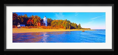 Framed Forty Mile Point Lighthouse on the beach, Michigan, USA Print