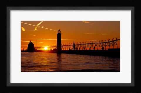 Framed Grand Haven Lighthouse at sunset, Grand Haven, Michigan, USA Print