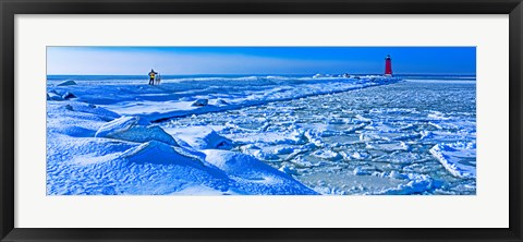 Framed Manistique Lighthouse in winter, Upper Peninsula, Michigan, USA Print