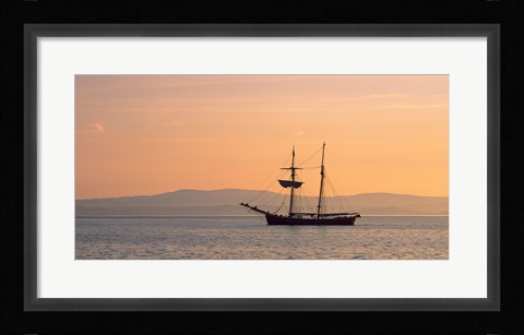 Framed Tall ship in the Baie De Douarnenez at sunrise, Finistere, Brittany, France Print