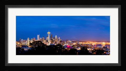 Framed High angle view of a city at dusk, Seattle, King County, Washington State, USA 2012 Print