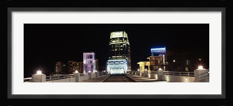 Framed Skyline at night  from Shelby Street Bridge, Nashville, Tennessee Print