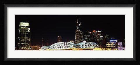 Framed Skylines and Shelby Street Bridge at night, Nashville, Tennessee Print