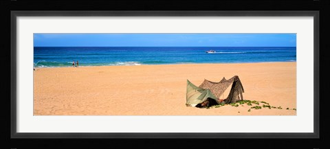 Framed Tent on the beach, Polihale State Park, Kauai, Hawaii, USA Print