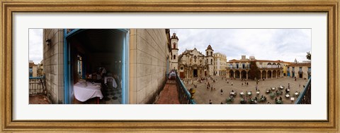 Framed Balcony overlooking the Plaza de la Catedral, Old Havana, Havana, Cuba Print