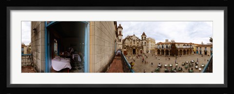 Framed Balcony overlooking the Plaza de la Catedral, Old Havana, Havana, Cuba Print