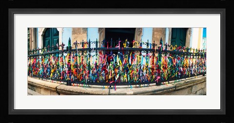 Framed Colorful Bonfim wish ribbons tied around at Church of Nosso Senhor do Bonfim, Pelourinho, Salvador, Bahia, Brazil Print