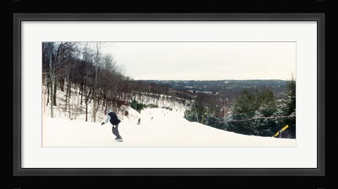 Framed People skiing and snowboarding on Hunter Mountain, Catskill Mountains, Hunter, Greene County, New York State, USA Print