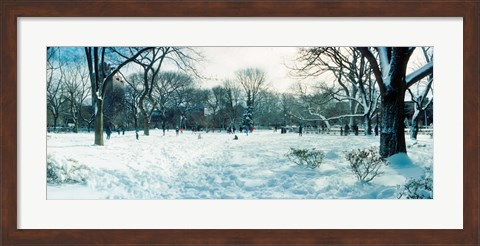 Framed Snow covered park, Lower East Side, Manhattan, New York City, New York State, USA Print