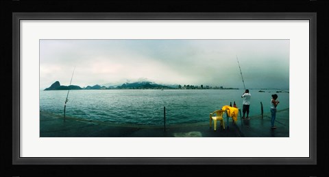 Framed People fishing, Guanabara Bay, Niteroi, Rio de Janeiro, Brazil Print