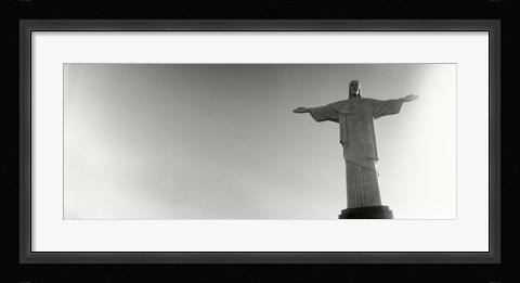 Framed Low angle view of Christ The Redeemer, Corcovado, Rio de Janeiro, Brazil (black and white) Print
