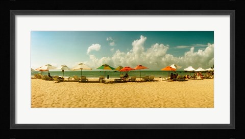 Framed People relaxing under umbrellas on the beach, Morro De Sao Paulo, Tinhare, Cairu, Bahia, Brazil Print