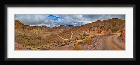 Framed Road passing through landscape, Titus Canyon Road, Death Valley, Death Valley National Park, California, USA Print