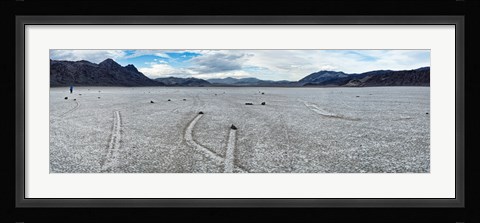 Framed Track created by one of the mysterious moving rocks at the Racetrack, Death Valley, Death Valley National Park, California, USA Print