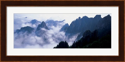 Framed High angle view of misty mountains, Huangshan Mountains, Anhui Province, China Print