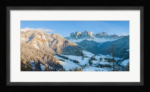 Framed Snowy valley in winter, St. Magdalena, Geisler Spitzen, Val di Funes, Dolomites, Trentino-Alto Adige, South Tyrol, Italy Print