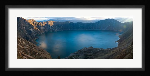 Framed Lake surrounded by mountains, Quilotoa, Andes, Cotopaxi Province, Ecuador Print