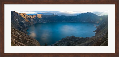 Framed Lake surrounded by mountains, Quilotoa, Andes, Cotopaxi Province, Ecuador Print