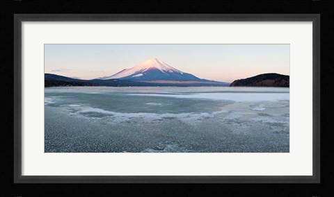 Framed Yamanaka Lake covered with ice and Mt Fuji in the background, Yamanakako, Yamanashi Prefecture, Japan Print