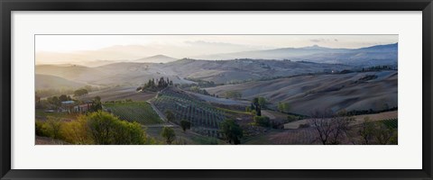 Framed Valley at sunrise, Val d'Orcia, Tuscany, Italy Print