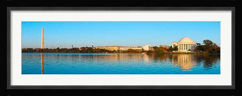 Framed Jefferson Memorial and Washington Monument at dusk, Tidal Basin, Washington DC, USA Print