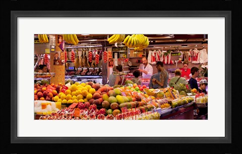 Framed Fruits at market stalls, La Boqueria Market, Ciutat Vella, Barcelona, Catalonia, Spain Print