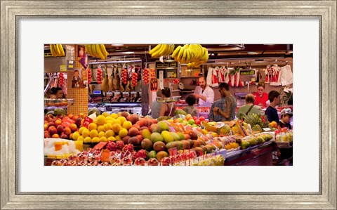 Framed Fruits at market stalls, La Boqueria Market, Ciutat Vella, Barcelona, Catalonia, Spain Print