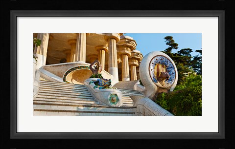 Framed Low angle view of Hall of Columns, Park Guell, Barcelona, Catalonia, Spain Print