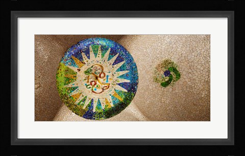 Framed Ceiling detail of the Hall of Columns, Park Guell, Barcelona, Catalonia, Spain Print