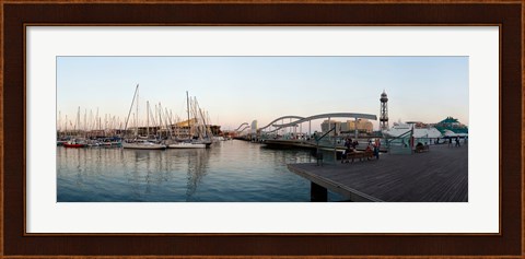 Framed Boats at a harbor, Port Vell, Barcelona, Catalonia, Spain Print