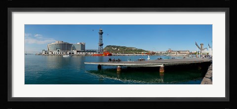 Framed Pier on the sea with World Trade Centre in the background, Port Vell, Barcelona, Catalonia, Spain Print