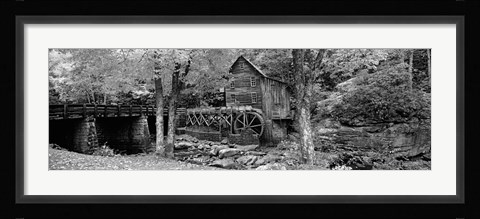 Framed Glade Creek Grist Mill, Babcock State Park, West Virginia, USA (Black &amp; White) Print