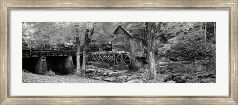 Framed Glade Creek Grist Mill, Babcock State Park, West Virginia, USA (Black &amp; White) Print
