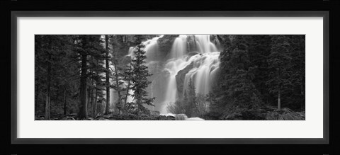 Framed Waterfall in a forest, Banff, Alberta, Canada (black and white) Print