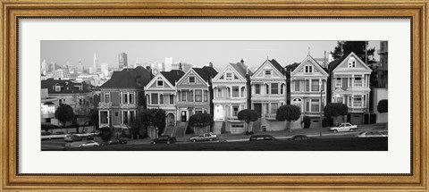 Framed Black and white view of The Seven Sisters, Painted Ladies, Alamo Square, San Francisco, California Print